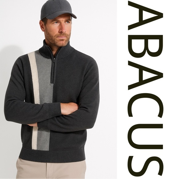 Abacus Other - Abacus Men’s Gray Wool Blend Half-Zip Sweater – Colorblock Stripe – Size M